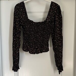 B.P. Floral Black Smocked Crop Top Size S